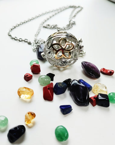 Gold Flowers/Silver Milgrain Crystal/Gemstone Magick Intention Necklace