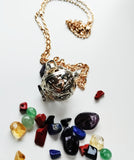 Gold Hearts in Silver - Crystal/Gemstone Magick Intention Necklace