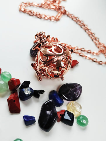 Rose Gold Crowned Sphere - Crystal/Gemstone Magick Intention Necklace