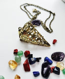 Large Bronze Conical Pentagram - Crystal/Gemstone Magick Intention Necklace